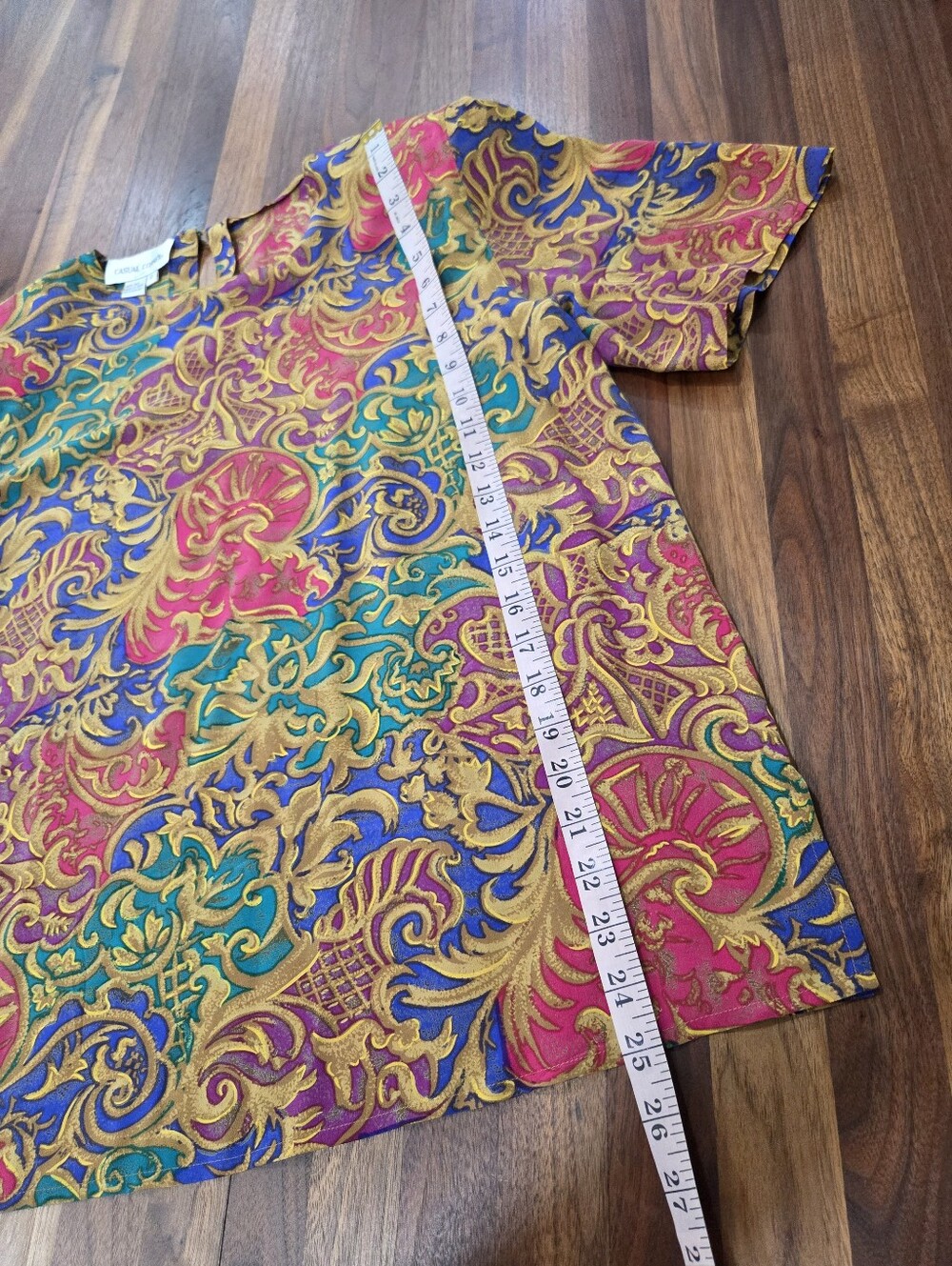 Vintage Casual Corner Gold, Royal Blue & Teal Baroque Silk Top Size 12 - Picture 3 of 6